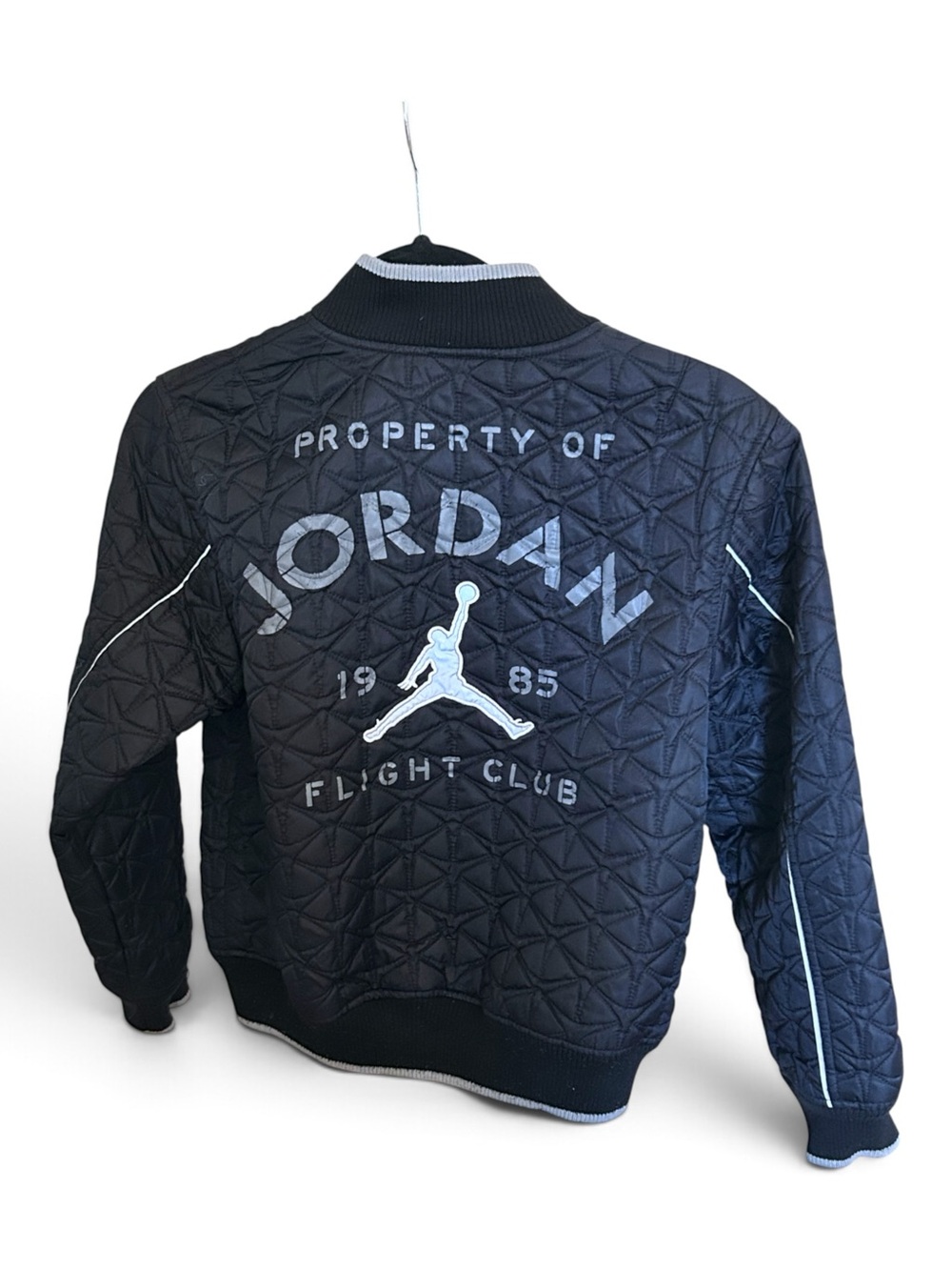 Youth Jordan Quilted Flight Club Quilted Bomber Jacket Black Grey